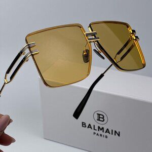 Balmain GENDARME BPS-109A-66 Men BRAND NEW Sunglasses Titanium Gold Black Amber